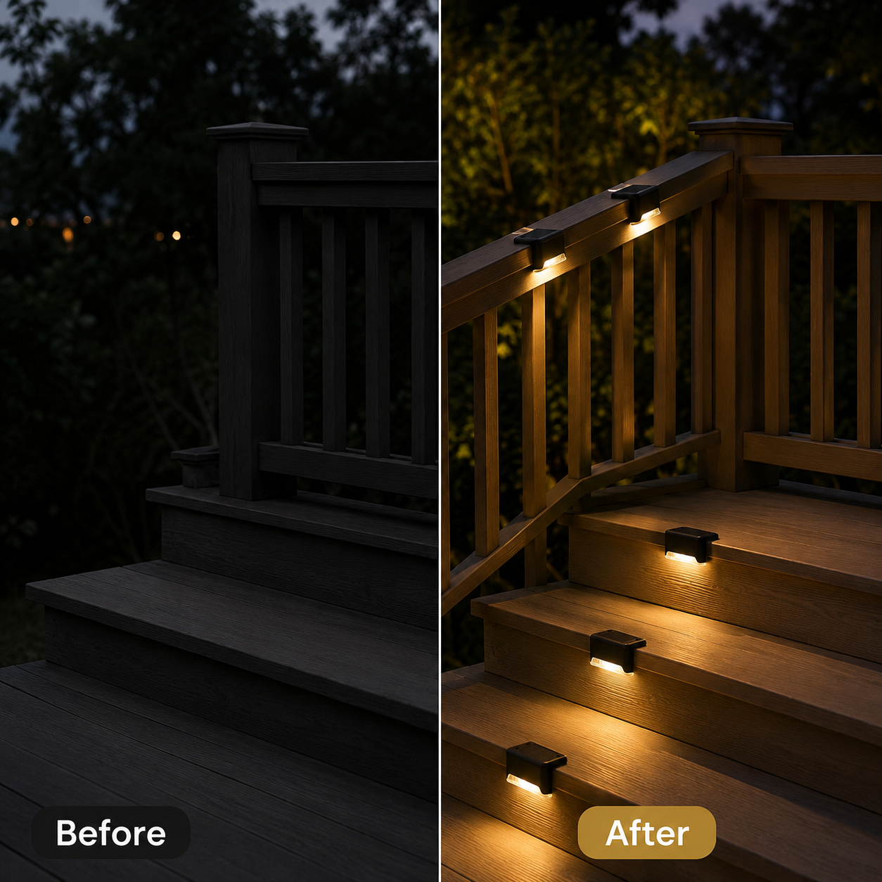 Before and after dark steps lit by GLOWSTEP