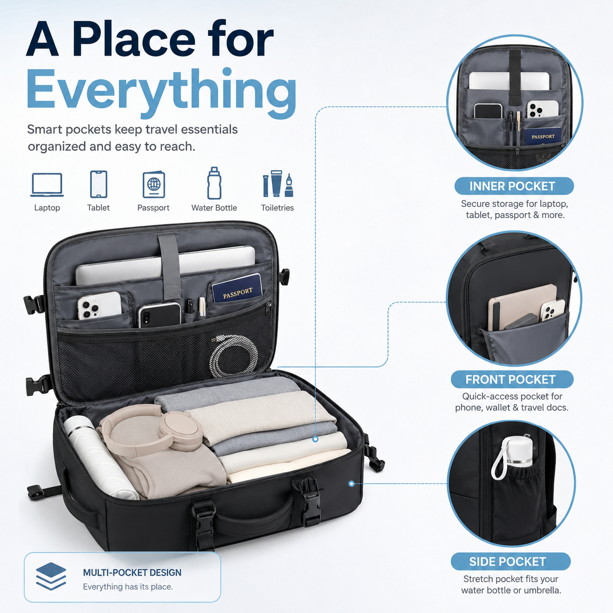 A place for everything, multi-pocket organization