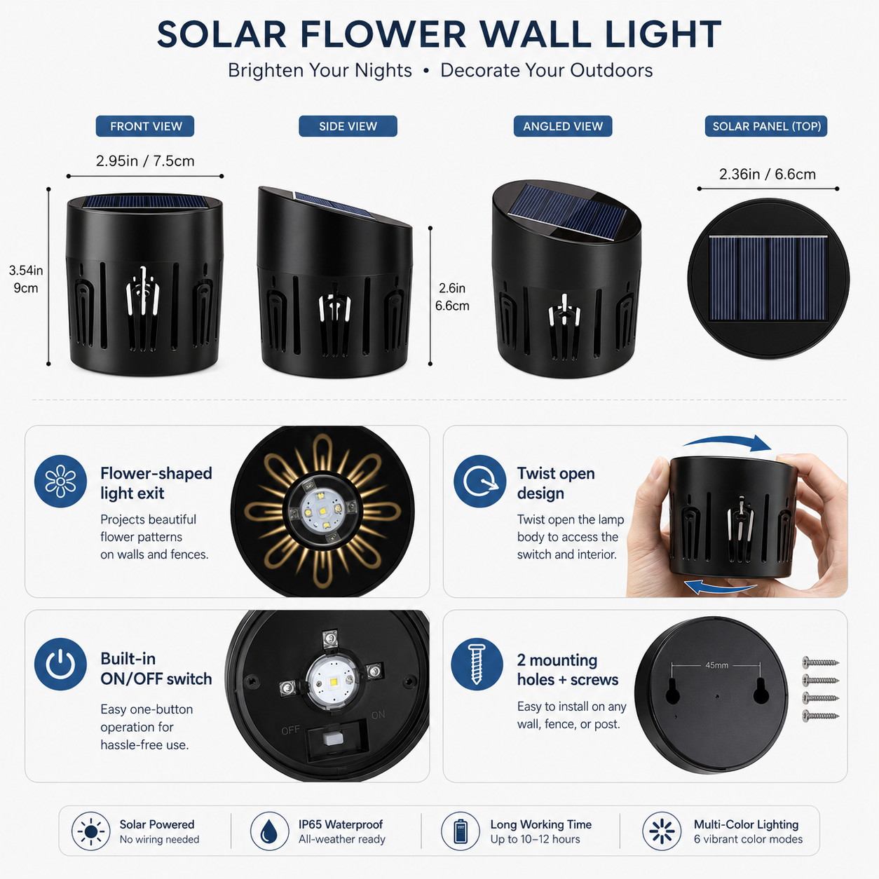 Solar flower wall light specifications