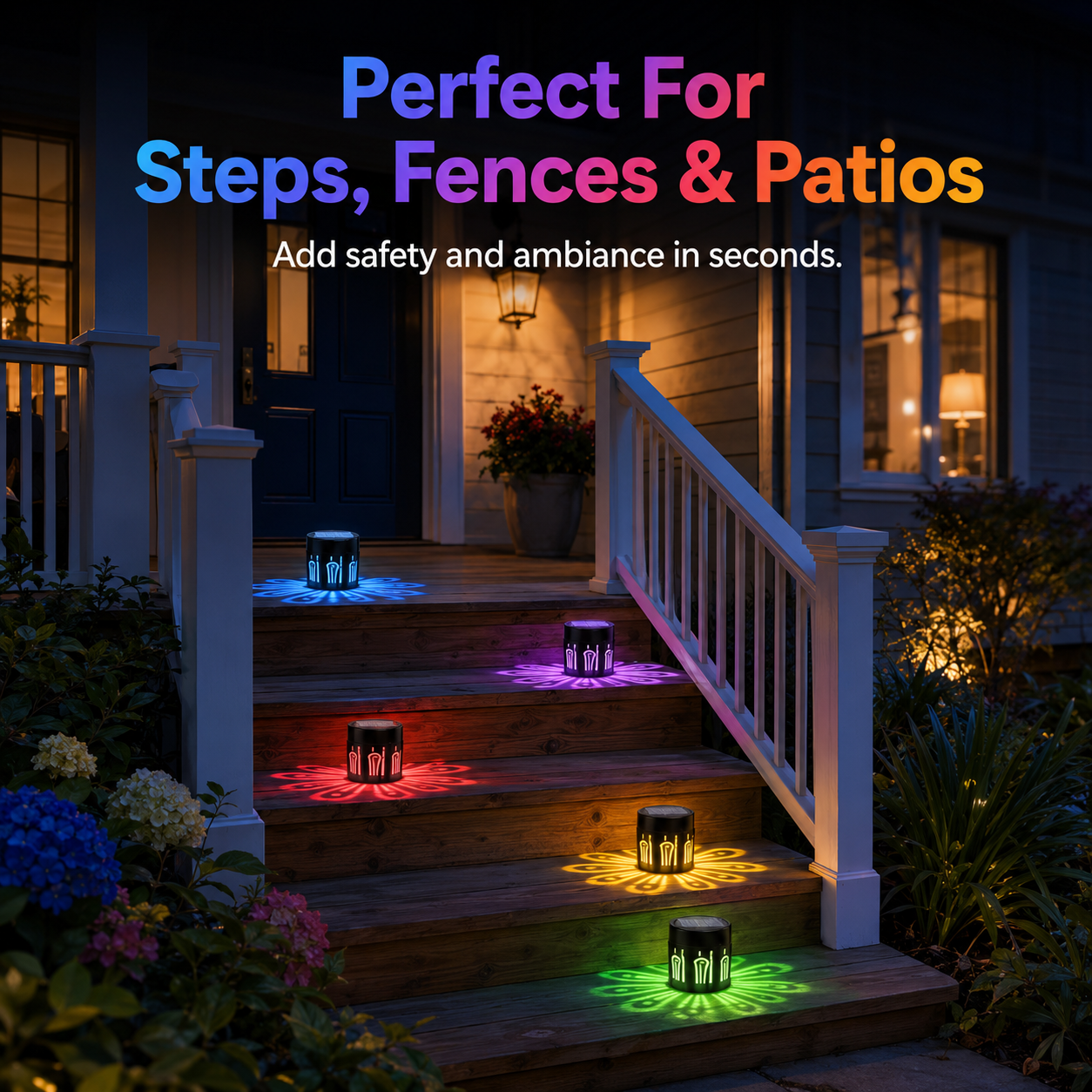 Solora Bloom lights lining outdoor steps