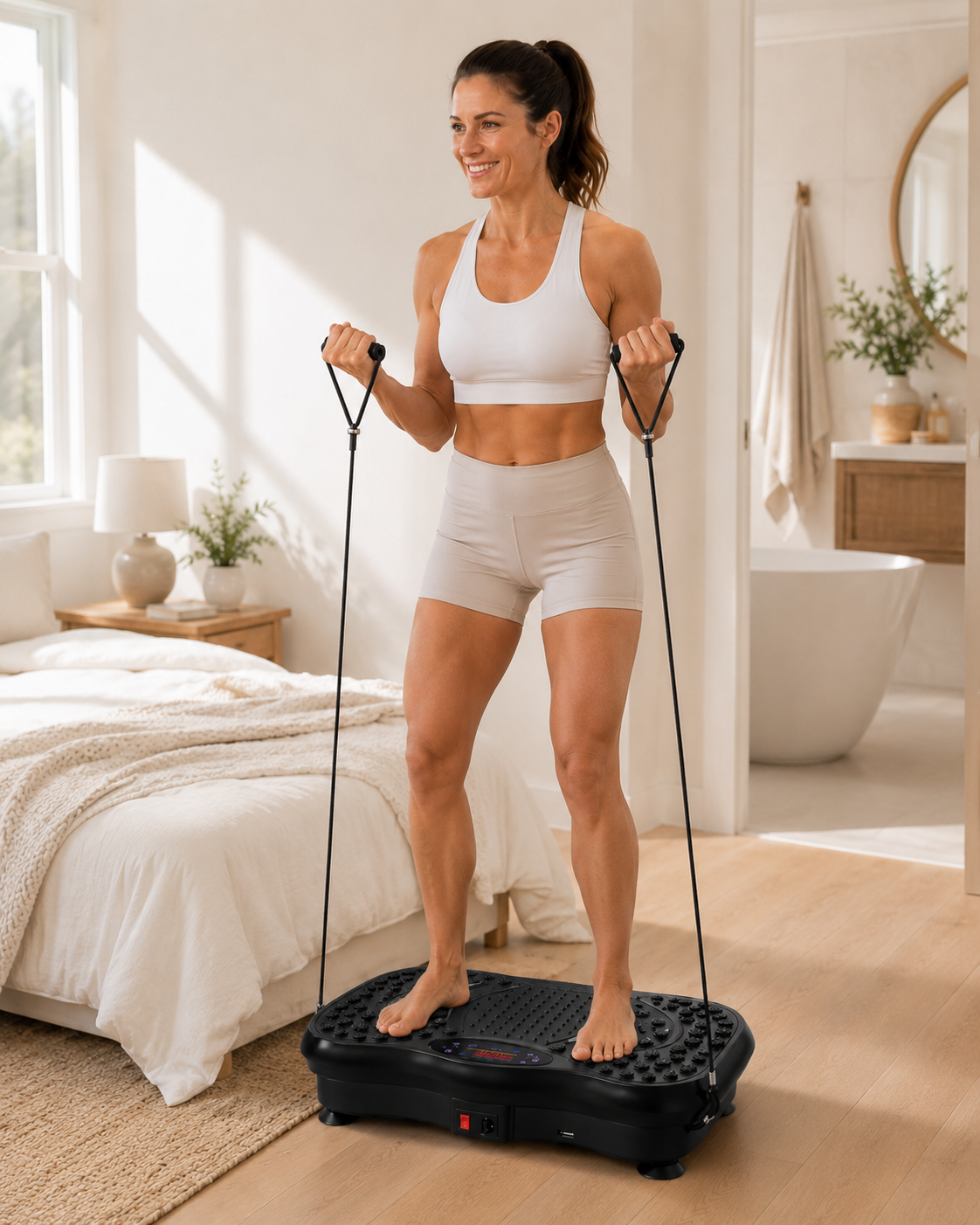 Woman using VIVRA for morning de-puffing and lymphatic drainage